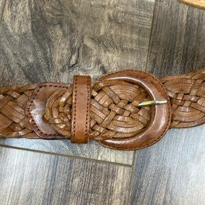 Vintage Braided Leather Cognac belt with leather covered buckle
